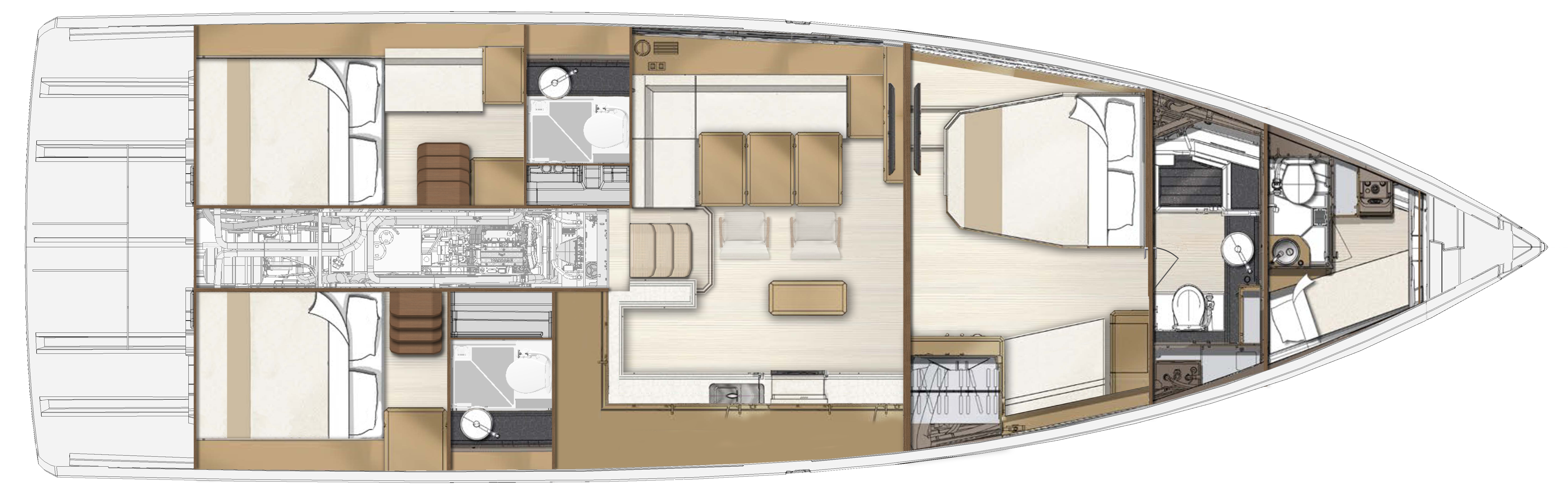 An illustration of the interior layout of the Jeanneau 55, showing the innovative cabin and living area designs.